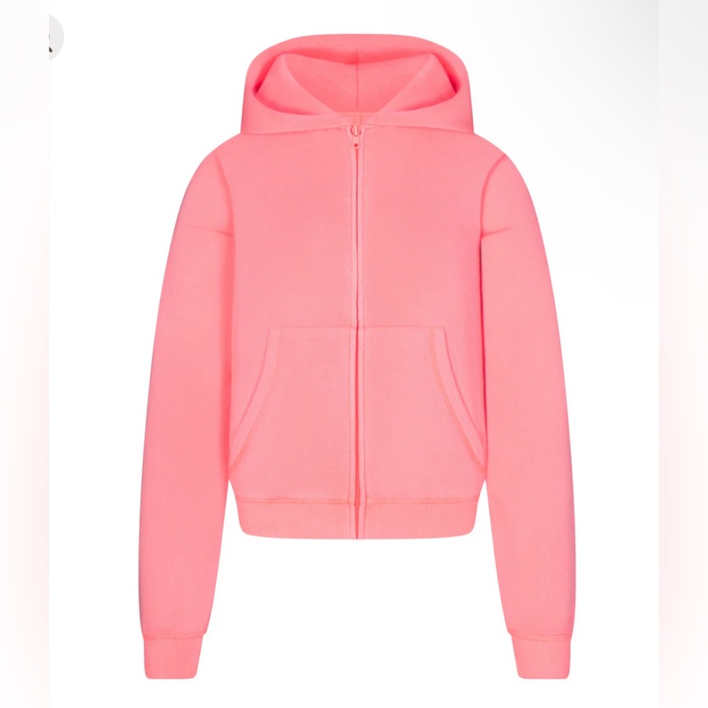 SKIMS MODAL FRENCH TERRY CLASSIC ZIP UP HOODIE CORAL SIZE M